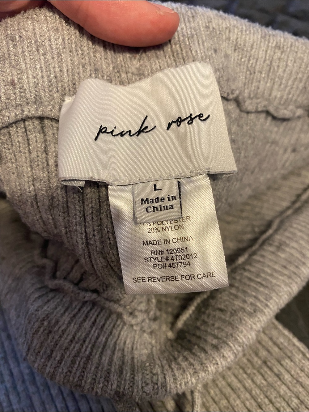 Pink Rose Light Gray Knit Flare Pants - Picture 3 of 5